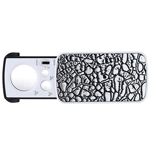 KKmoon 30X   60X   90X Lupa de Gran Aumento Port  til Multifuncional con 2 Luces LED 1 UV Luz Detecci  n de Dinero Herramienta de Aumento para Joyer  a