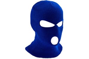 HIDRUO Blue Ski Mask, 3-Hole Full Face Mask Cover, Winter Balaclava Cap Knitted Face Cover for Outdoor Sports