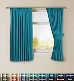 H.Versailtex Gardine blickdichte, Petrol VerdunkelungsGardine mit Kräuselband, Energiespar & Wärmeisolierend, 2 Stück 137 CM x 116 CM (H x B), 2er-Set
