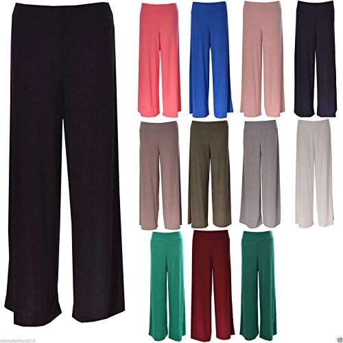 Women Ladies Plus Size Plain Palazzo Wide Leg Flared Trousers Legging Pants
