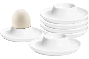 HIUAUIH Huevera, Porcelana, 6 Piezas, Huevera de Cerámica, Hueveras para Huevos Pasados por Agua, Huevera Porcelana Decorativa para el Desayuno Familiar con Huevos (Redondo)