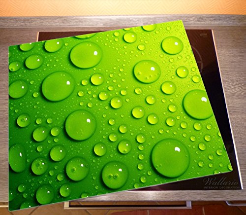 Wallario Herdabdeckplatte / Spitzschutz aus Glas, 1-teilig, 60x52cm, für Ceran- und Induktionsherde, Wassertropfen auf Grün - 2