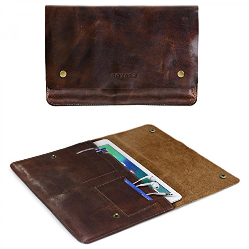 ROYALZ Lederetui für Apple iPad Pro 9.7 Ledersleeve Ledertasche Tasche Cover Schutztasche Mappe Etui Sleeve Vintage Look Retro Design Leder braun