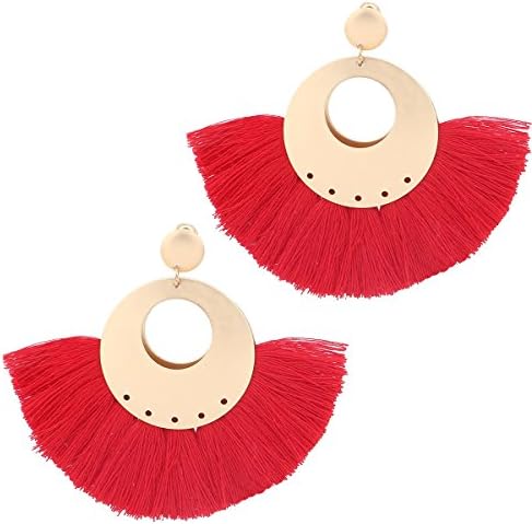 Duoyun Big Hoop Tassel Earrings Statement Stud Gold