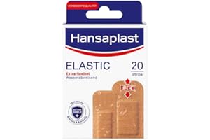 ‎HANSAPLAST Hansaplast Elastic Pflaster (20 Strips), Wundpflaster für Gelenke und viel bewegte Körperstellen, flexibles Verbandsmaterial mit extra starker Klebkraft