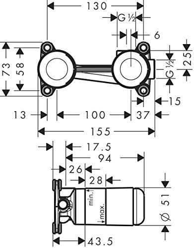 hansgrohe Unterputz Grundkörper für Einhebel-Waschtischmischer, für Wandmontage - 3