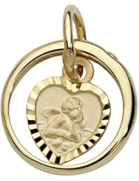Basic Gold TG18 Kinder Anhänger Kinderschmuck Taufring mit Engel 14 Karat (585) Gelbgold Weiß Zirkonia