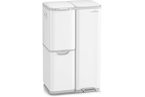 mVm Poubelle de Cuisine Triple,Poubelle de Tri,Corbeille à Pédale,3 Compartiments,60 Liter(13+17+30L) Déchets,Acier,Couvercles à Fermeture en Douceur,Pédales,Seaux Intérieurs