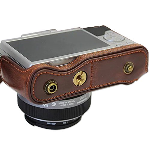 First2savvv Premium Qualität dunkeldunkelbraun Ganzkörper- präzise Passform PU-Leder Kameratasche Fall Tasche Cover für Panasonic Lumix DMC GF8 GF7 mit Kameragurt -XJD-GF8-HH10S10 - 5
