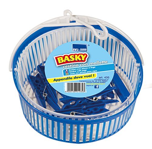Ändert Titel in: Korb portamollette Basky, Wäscheklammern Korb mit Klammern enthalten, Korb für Wäscheklammern weiß und blau, Korb-Wäscheklammern Aufhängbar, Korb Klammern ausziehbar aus Kunststoff Art. 435