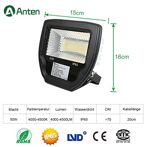 Anten® 3 x LED Fluter Strahler Flutlicht 50W 4000-4500LM naturweiß IP65 Wasserdichte - 4