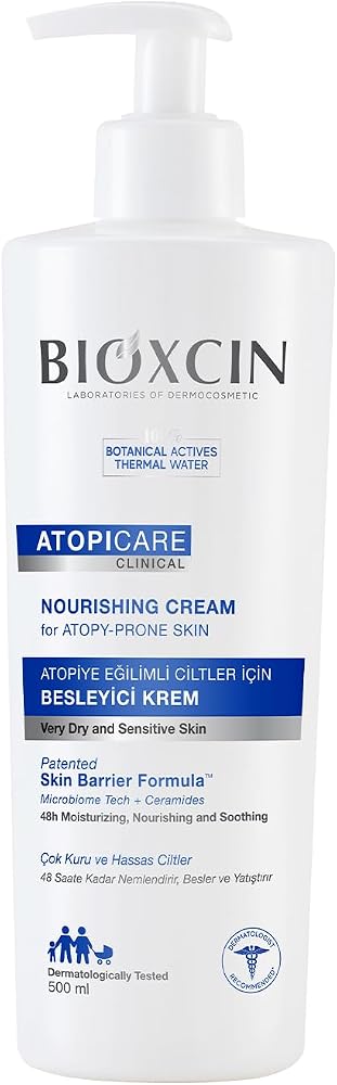 Bioxcin Atopicare Besleyici Krem – Atopiye Eğilimli ve Kuru Ciltler İçin – 500 ml – Seramid Kompleksli, Prebiyotik & Skualen İçerikli Nemlendirici Bakım Kremi