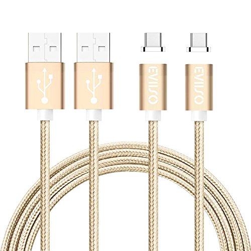 Magnetisches USB Type C kabel,-Lebenslange Garantieserie -EVIISO 1m Magnet PowerLine 2.4A Fast Charging USB C Kabel auf USB 3.0 A Ladekabel Datenkabel mit Nylongeflecht für Samsung Galaxy S8 S8 Plus,Huawei P9, P10,Nexus 5X/6P,OnePlus 3/3T und andere Type-C unterstützte Geräte (2 Pack Gold)