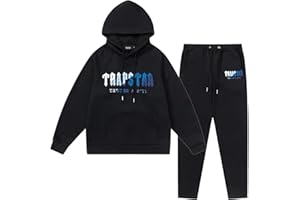 YiLianDa Tuta Trapstar Uomo Donna, Completo Trapstar Ricamata Shooters Unisex, 2 Pezzi Jogging Sportiva Set Autunno Inverno, Felpa con Cappuccio in Plie e Pantaloni