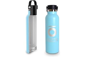 LINEA OPTIMUM OL Bottiglia riutilizzabile acqua in acciaio inox H2ZEN,blu cielo,rivestimento ceramico,doppio strato con vuoto,senza BPA,manico superiore,senza sapore metallico,capacità 600 ml,linea Optimum