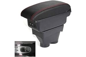 ENFILY Car Armrest Storage Box for Peugeot 207, Leather Double Layer Arm Rest Handrails Center Console Organizer Auto Interior Accessories with USB Interface