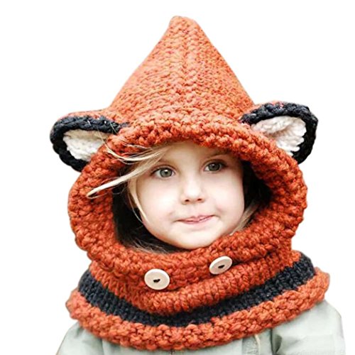 Tonsee® Winter Wool Knitted Fox Hats Baby Girls Shawls Hooded Cowl Beanie Caps (Orange)
