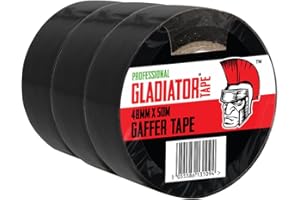 Gladiator® Gaffer Tape - 48mm x 50m (Pack of 3) - Strong Black Duct Tape Heavy Duty Adhesive Cloth Tape, Super Sticky And Waterproof Gaffa Tape