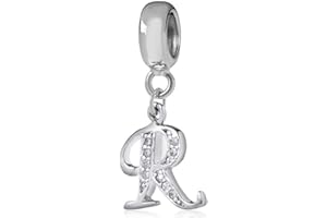 YIRONG JEWELRY Zawieszka z literą ze srebra wysokiej próby 925, koraliki alfabet, inicjał amulet rocznicowy, zawieszka ze słowami, zawieszka pasuje do bransoletki Pandora