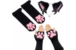 ztowoto Calcetines altos hasta el muslo, medias rosadas con garra de gatito en 3D, lindos calcetines con almohadilla de pata de gato para niñas, mujeres, gato, Cosplay