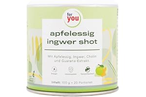 ‎FOR YOU for you apfelessig ingwer shot - Pulver zum Anrühren in Wasser - Fruchtiger Geschmack mit einer würzigen Ingwer Note - Mit Apfelessig, Ingwer, Cholin, Guarana & Vitamin B6. 15 mg Koffein pro Portion