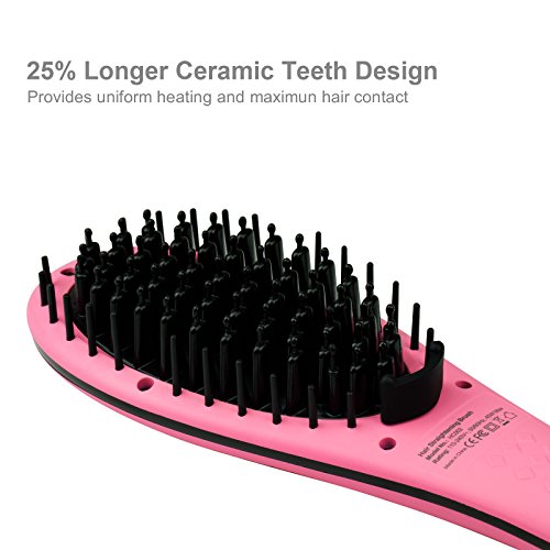 Apalus® Ionen Glättbürste, Keramik Haarglätter Bürste Für Glattes Haar, Elektrische Stylingbürste Für Seidig Glatte Haare (Rosa) - 3