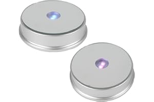 luolety LED Display Base, Round Colorful LED Light Dispaly Base with Mirror Top, Art Figurine Crystal Display Base Stand for Crystal Glass Ball Art Decors, 3 AAA Batteries Powered (2PCS,Silver)