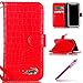 Produktbild PU Leather Case for iPhone X,iPhone X Flip Cover Case,Hpory Retro Elegant Solid Color Ledertasche Handyhüllen Leder PU Bookstyle Klapphülle Case With Multi-Kredit Kartenfächer Wallet Flip Cover mit Standfunktion Magnetverschluß Cover Case PU Leder Und Silikon Innenschale Anti-Staub Anti-Kratzer und Shockproof Telefon Tasche Handytasche Schutzhülle für iPhone X + 1 x Hpory Stylus-(Rot)