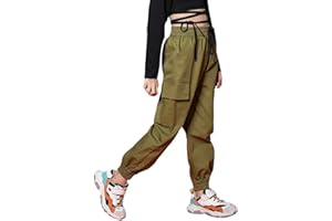 ROLANKO Pantalones Deportivos Niña Algodón Pantalón de Chándal Pantalones Sueltos con Bolsillos Cargo para Baile Hip Hop