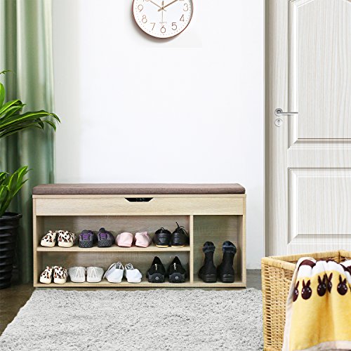 HOMFA Schuhschrank mit Sitzkissen Schuhbank Schuhtruhe Sitzkommode Schuhregal Schuhbank Schuhablage Sitzbank mit Stauraum für Flur Diele Verbindungsgang Braun 103.5*29.5*48cm - 7