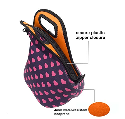 Case Wonder Neopren Wasserdichte Mittagessen Tasche Tragbar Lunch Tasche Kühltasche Isolierte Schule Rucksack Lunch Fall Thermo Picknicktasche Großes Fassungsvermögen Food Behälter mit Zipper Strap Box Cooler Container Müllsäcke Picnic Reise Outdoor Mode Handtasche Clutch für Frauen Männer Kinder Mädchen Erwachsene, Rose Rouge - 7