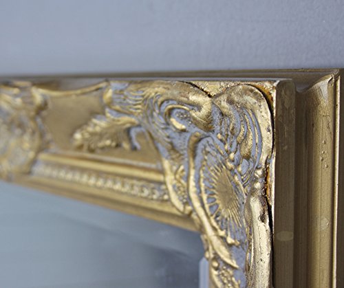 elbmöbel Wandspiegel rechteckig in gold antik mit Patina 62 x 52cm | Spiegel schlicht barock aus Holz mit Facettenschliff | im Landhausstil als Badspiegel | Schminkspiegel bzw. Frisierspiegel für das Landhaus - 3