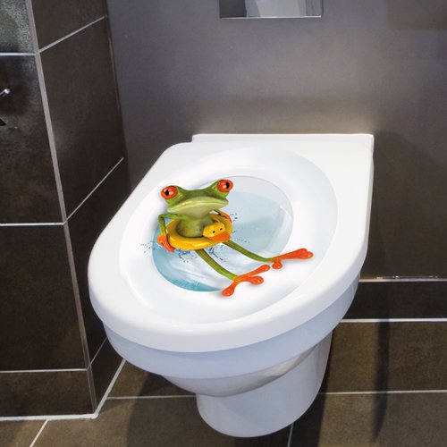 Wandkings Frosch mit Rettungsring, WC Deckel Aufkleber Sticker, 30 x 40 cm - 3