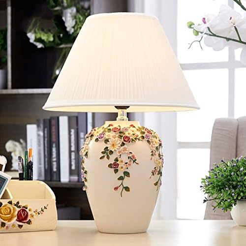 Shuang Mid-Century Ceramic Table Lamp360 ° Engraving E27 Bedside Lamp Desk Lamps (Color : White, Size : Dimming switch)