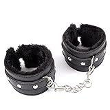 Handcuffs, Rabi Leather Adjustable Handcuff Soft Fur Strong Durable Cuffs Multifunctional Bangle - Black