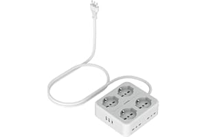 TESSAN Ciabatta Multipresa con USB C, Multipresa Elettrica con Prolunga Elettrica 2 Metri, Ciabatta Elettriche con 4 Spina Schuko e 4 Bivalenti 10A/16A, 3680W Presa Multipla con Interruttore, Grigio
