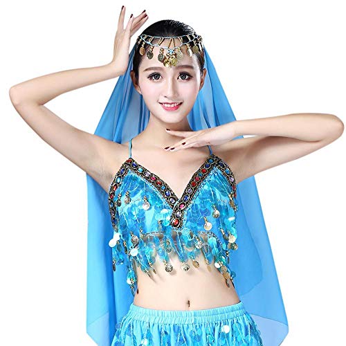Hankyky Belly Dance Bra Sequined Beaded Halter Crop Top Ladies Latin Dance Costume Fringe Tassel Top
