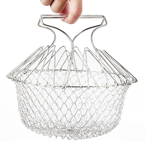 Fry French Chef Basket von aiqi, faltbar Dampf Spülen Zugentlastung Magic Resteschale Edelstahl Net Korb für Küche Kochen
