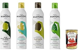 ‎ITALIAN GOURMET E.R. Mantova Ölspray-Set mit italienischem Geschmack, natives Olivenöl, Ingwer, Trüffel, Basilikum, 4 x 200 ml + Italian Gourmet polpa 400g