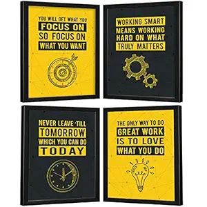 Chaka Chaundh- Suitable Office Quotes Frames- Motivational Quotes Frames, Posters - Wall Frames For Office, Business, Study Room & Student - Photos With Quotes- Multicolour (34 X 27 X 4 Cm) - Set Of 4 , Acrylic