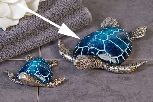 Designer-Figur Dekofigur Schildkröte Josie aus Poly · blau/silber Länge 18 cm