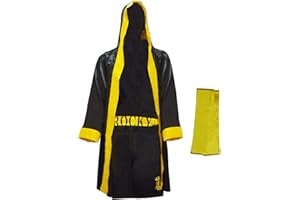 COSMAKER Adult Satin Mens American Flag Boxing Costume Balboa Boxer US Stars and Stripes Hooded Robe with Shorts