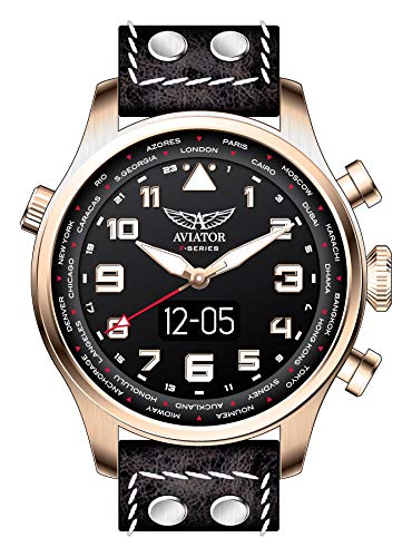 Preisvergleich Produktbild AVIATOR F-Serie Herren Smart Watch Leder Schwarz AVW79656G420