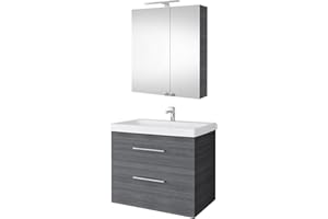 Planetmöbel Waschtischunterschrank 64cm mit Spiegelschrank Badmöbel Set für Badezimmer Gäste WC Anthrazit