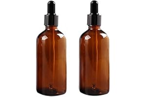ERICOTRY Lot de 2 flacons compte-gouttes vides en verre ambré de 100 ml avec compte-gouttes en verre pour huiles essentielles, formules cosmétiques, parfums et autres liquides