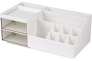 ‎URAQT URAQT Make Up Organizer, Kosmetik Organizer mit 2 Schubladen und 10 Fächern, Makeup Organizer Schminke und Skincare Kosmetik Aufbewahrung, Schminktisch Organizer für Schminktisch Bad und Schlafzimmer
