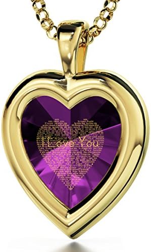 Gold Plated Heart Pendant I Love You Necklace 120 Languages Inscribed in 24ct Gold on CZ, 18" Gold Filled