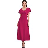 Shasmi Women’s & Girl's Solid A-Line Maxi Dress | V-Neck Pleated Bodice | Cap Batwing Sleeves | Fit & Flare Evening Gown (Dre