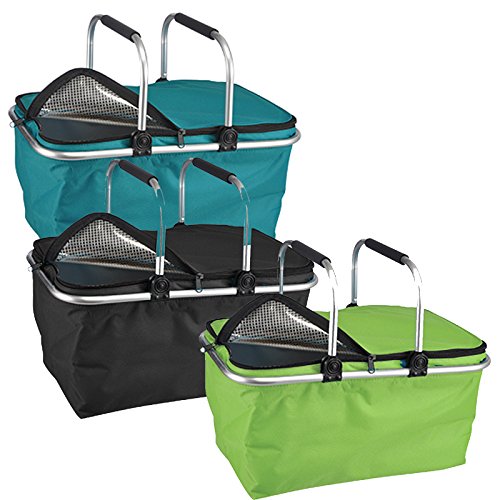 JEMIDI Einkaufskorb Kühlkorb Kühltasche Uni Einkaufs Korb Körbchen Tasche Faltkorb Alu Picknick Tragekorb Tasche Faltbar Alukorb Kühlkob Schwarz - 3