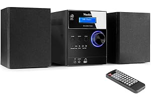Audizio Metz Equipo de música HiFi con Altavoces, Minicadena con Radio Dab+, Bluetooth, Reproductor de CD, Entrada USB, Entrada Auxiliar, Incluye Mando a Distancia, Mini Cadena Color Negro